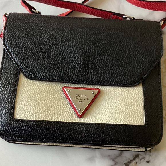 Guess Black and Cream Crossbody with Red Strap - Picture 2 of 5
